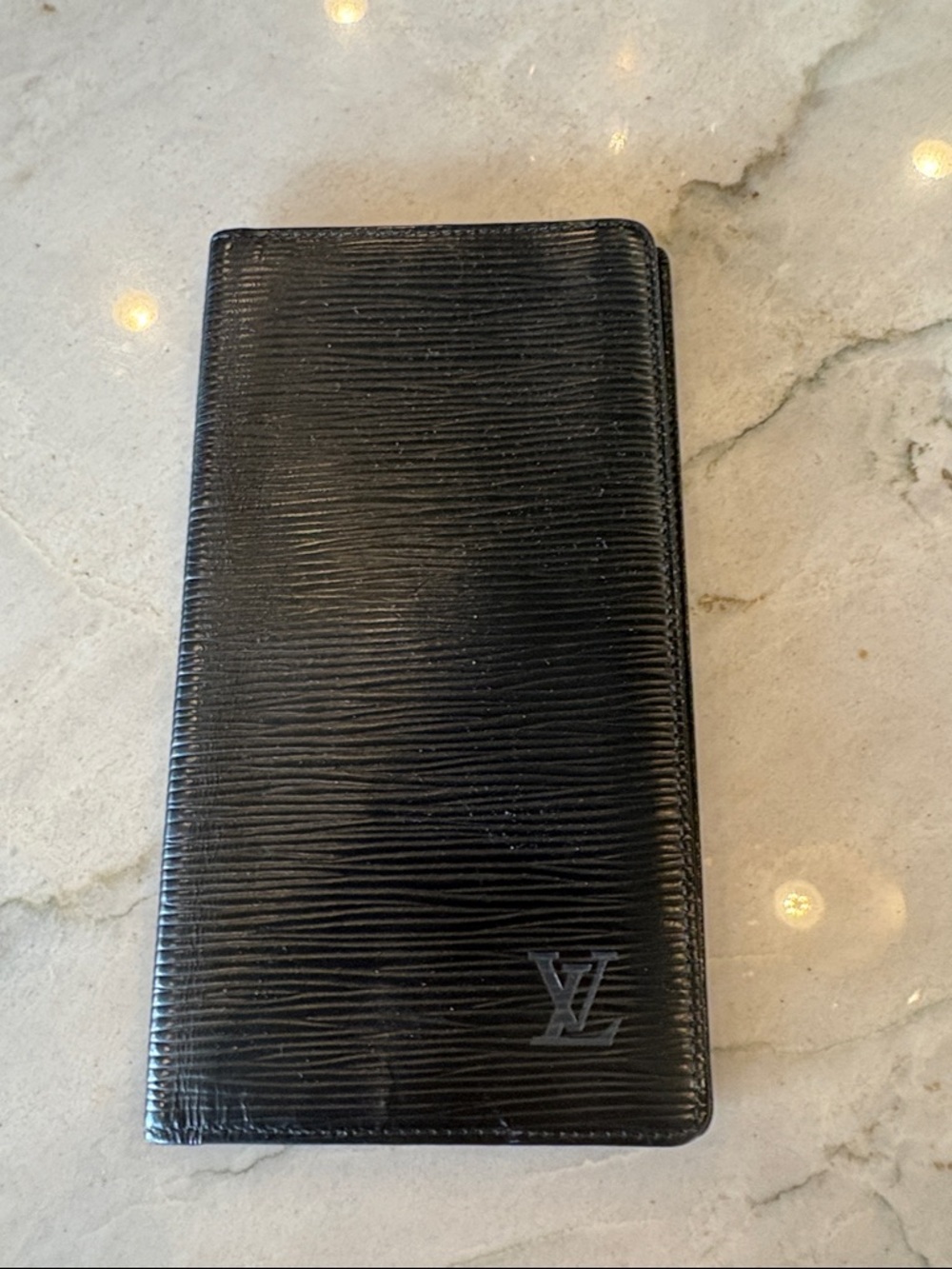 Louis Vuitton Black Epi Leather Tall Wallet with Embossed LV